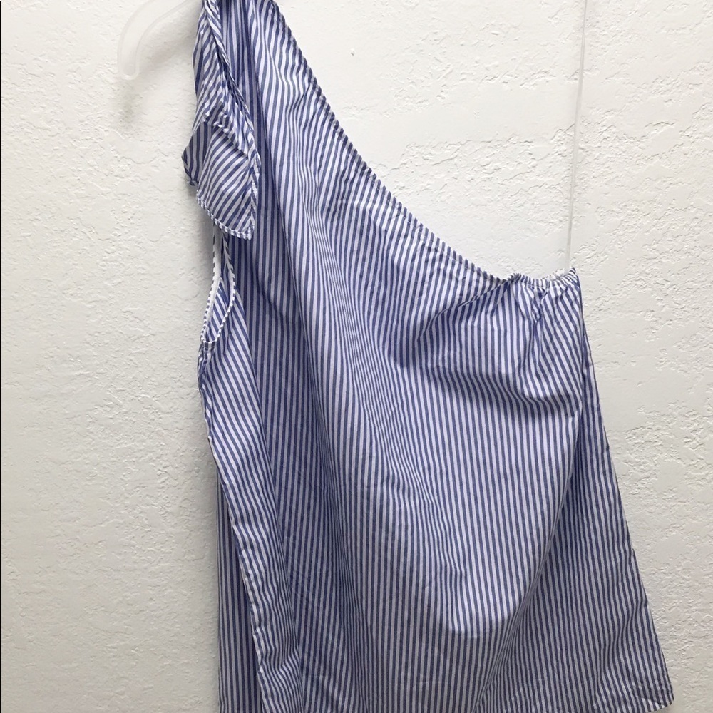 THEORY Womens Grajik One Shoulder Tank Top Size L Color Blue & White - Picture 6 of 8